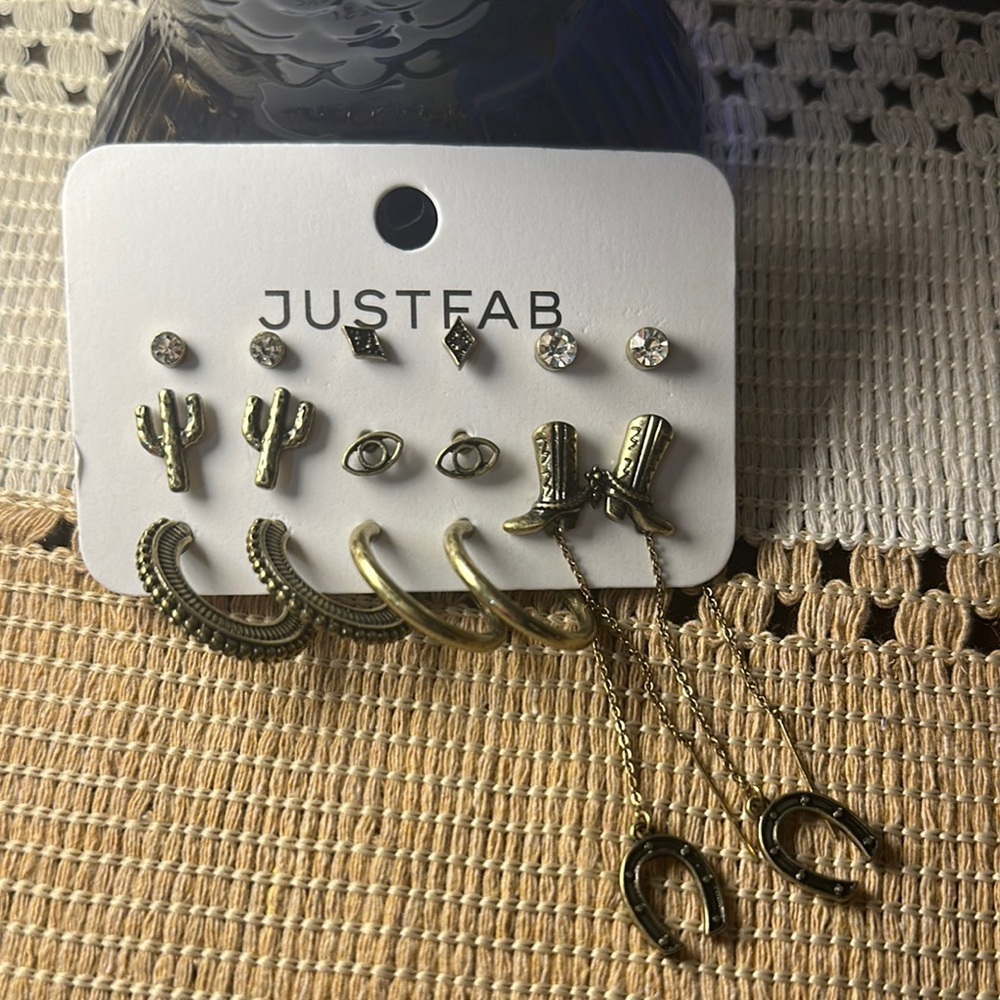 Set of Nine Antique Gold Tone Earrings